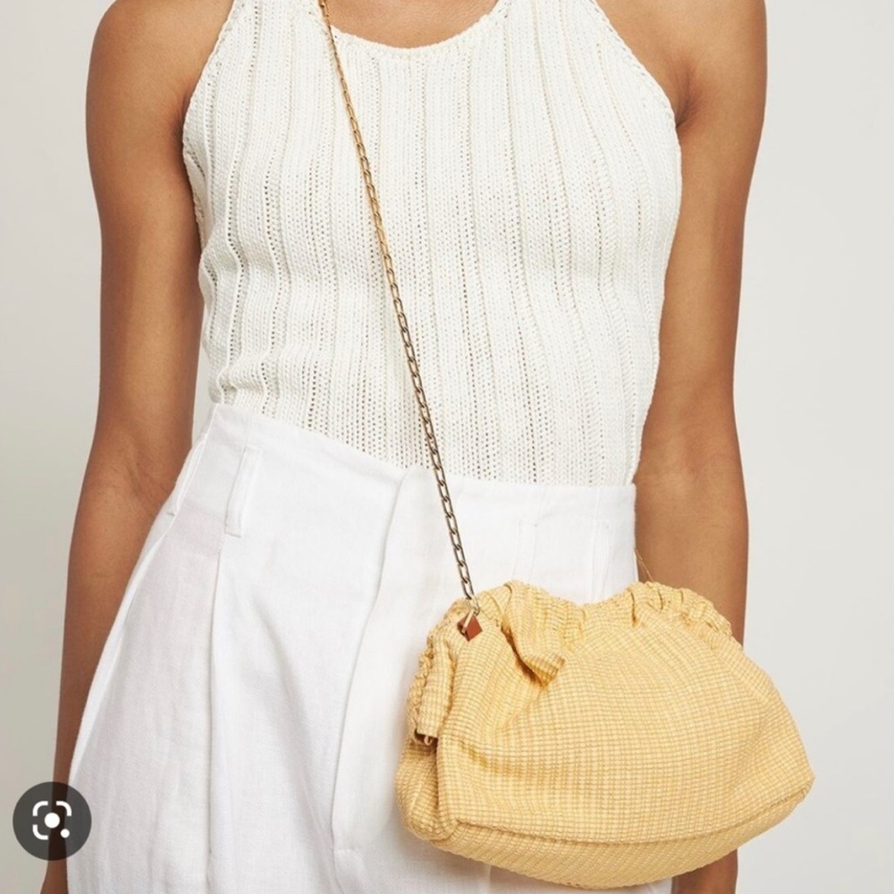 Mansur Gabriel Raffia Mini Cloud Clutch with chain - never used!